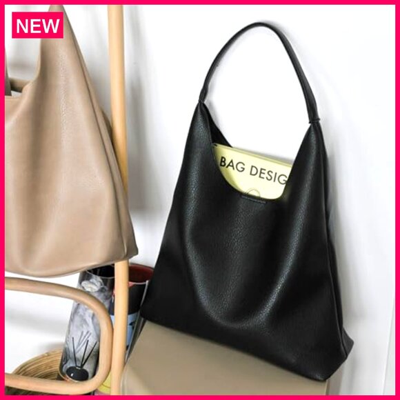 Large Vegan Leather Hobo Tote Bag with Interior Pocket for Laptop - Picture 4 of 7